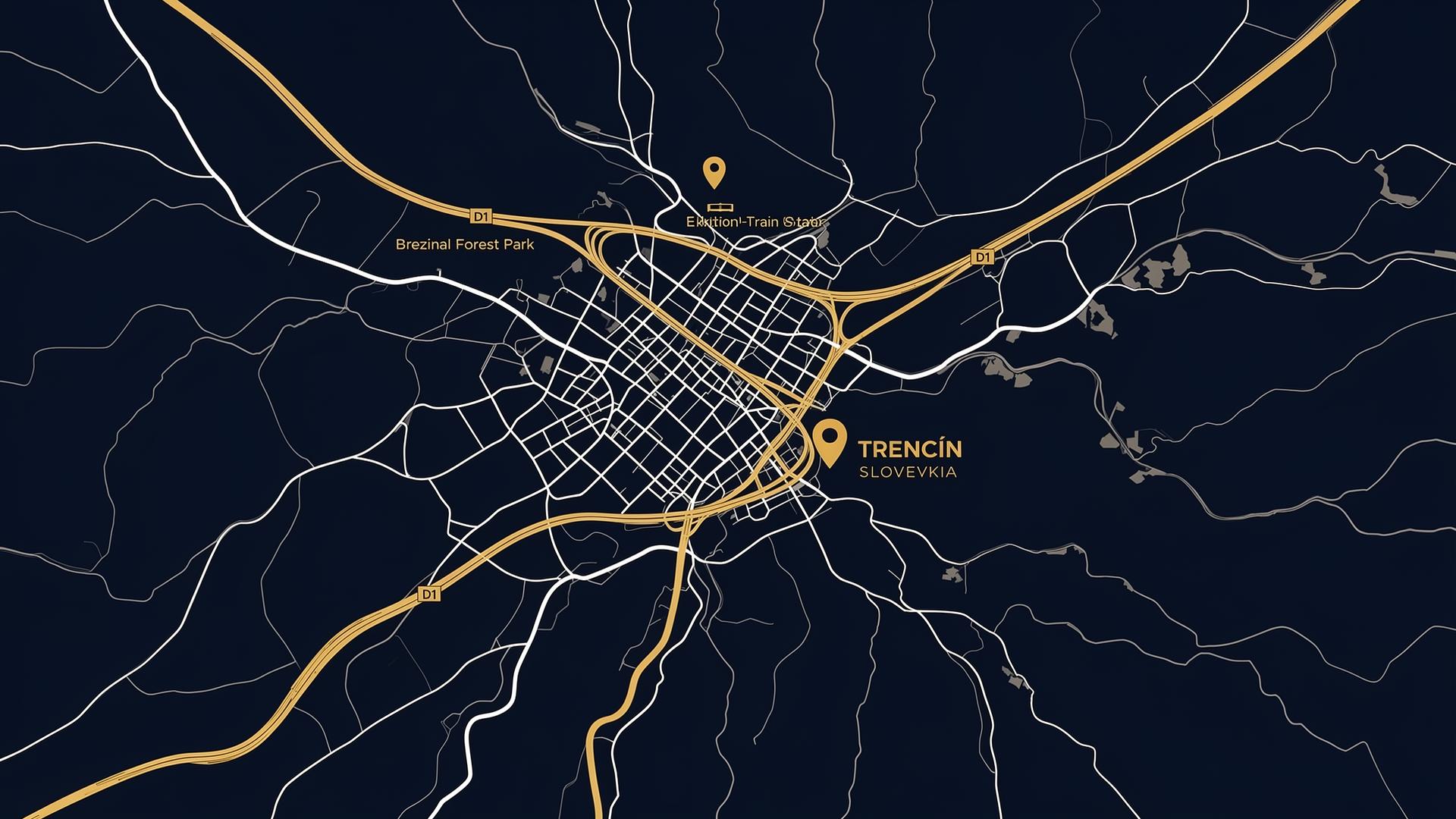 Mapa lokality EXPO Center Trenčín — centrum, D1, železnica, lesopark Brezina